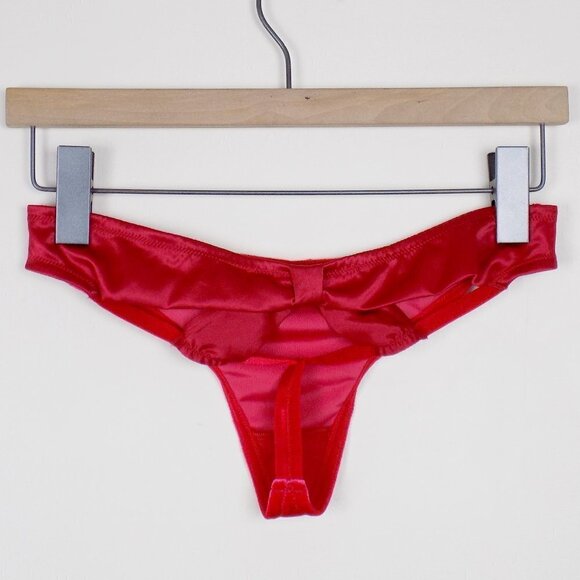 nwt Victoria's secret christmas velvet satin bow peekaboo cutout bikini thong - Picture 6 of 7